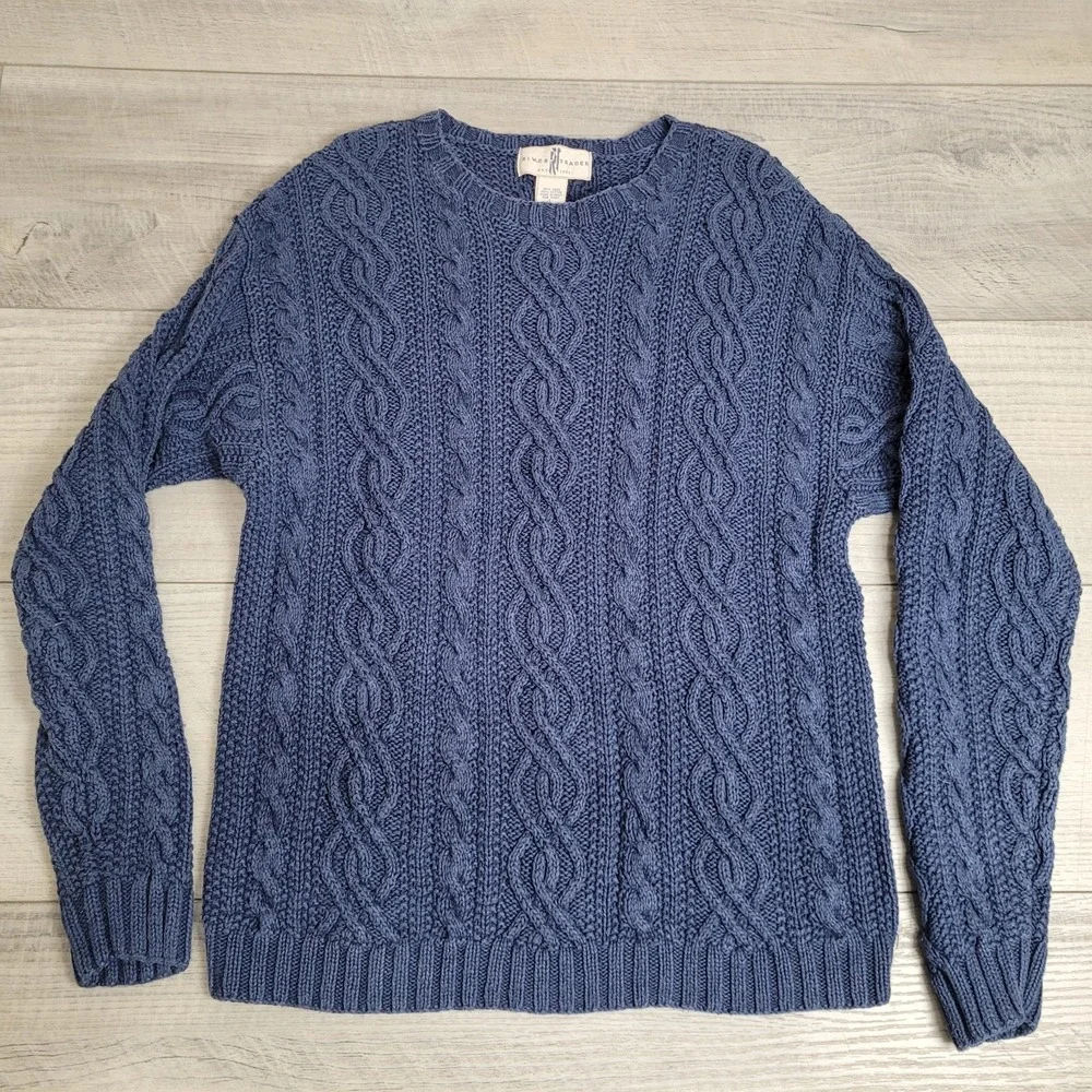 Vintage River Trader Sweater Mens L Linen Blend Fisherman‎ Chunky Cable 90's Y2K